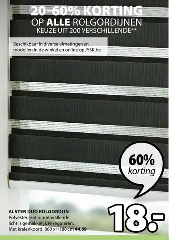 Jysk Alsten duo rolgordijn polyester 60 x 180cm aanbieding