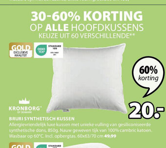 Jysk Kronborg bruri synthetisch kussen 60 x 63 / 70cm aanbieding