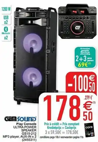 Cora Play console ultra power speaker gs15-212 aanbieding