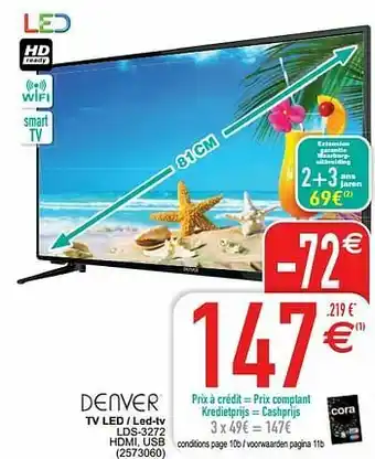 Cora Denver electronics tv led - led-tv lds-3272 aanbieding