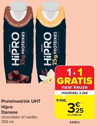 Carrefour Proteïnedrink uht hipro danone aanbieding