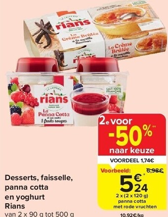 Carrefour Desserts, faisselle, panna cotta en yoghurt rians aanbieding