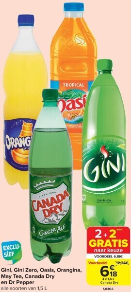 Gini, gini zero, oasis, orangina, may tea, canada dry en dr pepper