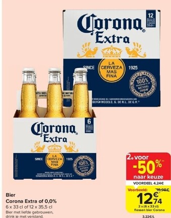 Carrefour Bier corona extra of 0,0% aanbieding