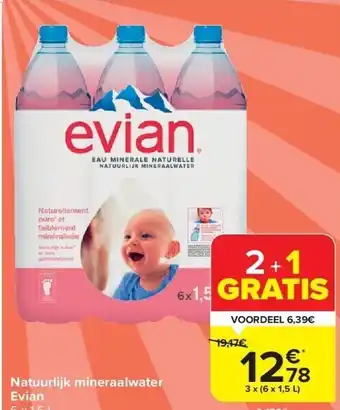 Carrefour Natuurlijk mineraalwater evian 6 x 1,5 l aanbieding