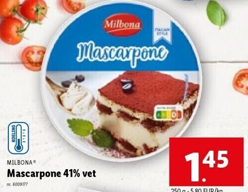 Mascarpone 41 vet promotie bij Lidl