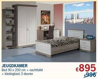 De Prijzenklopper Jeugdkamer bed + nachttafel + kledingkast 3 deuren aanbieding