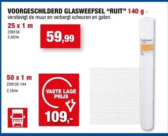 Hubo Voorgeschilderd glasweefsel “ruit” 140 g 25 x 1 m aanbieding