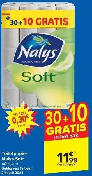 Carrefour Toiletpapier nalys soft 40 rollen aanbieding