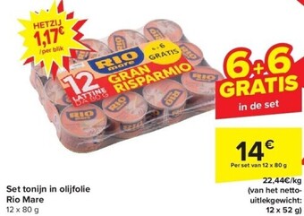 Carrefour Set tonijn in olijfolie rio mare 12 x 80 g aanbieding