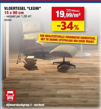 Hubo Vloertegel “legni” 15 x 90 cm aanbieding
