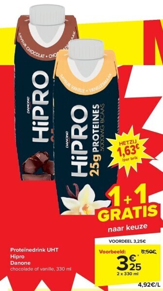Carrefour Proteïnedrink uht hipro danone aanbieding