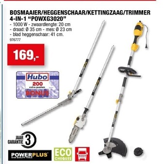 Hubo Bosmaaier/heggenschaar/kettingzaag/trimmer 4-in-1 “powxg3020” aanbieding