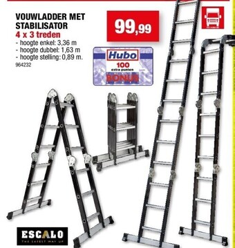 Hubo Vouwladder met stabilisator 4 x 3 treden aanbieding