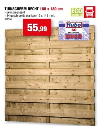 Hubo Tuinscherm recht 180 x 180 cm aanbieding