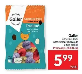 Intermarché Galler generous pack assortiment chocolade eitjes praliné 225g aanbieding