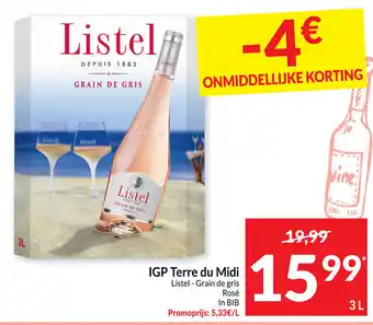 Intermarché Listel igp terre du midi, grain de gris rose in bib 3 L aanbieding