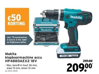 GAMMA Makita klopboormachine accu hp488daex2 18v aanbieding