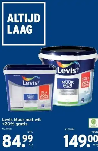 GAMMA Levis muur mat wit +20% gratis 5+1l aanbieding