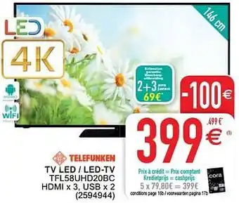 Cora Telefunken tv led - led-tv tfl58uhd20bc aanbieding