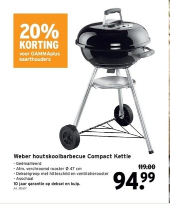 GAMMA Weber houtskoolbarbecue compact kettle aanbieding