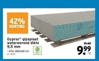 GAMMA Gyproc® gipsplaat waterwerend dikte 9,5 mm aanbieding
