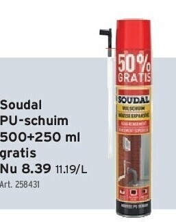 GAMMA Soudal pu-schuim 500+250 ml gratis aanbieding