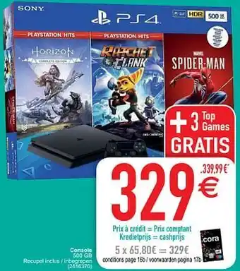 Cora Sony Console 500 gb recupel inclus - inbegrepen aanbieding
