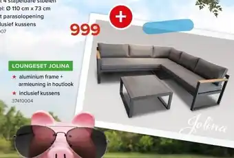 Euroshop Loungeset jolina aluminium frame + armleuning in houtlook aanbieding