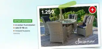 Euroshop Eetset suzanne in wicker 4 armstoelen tafel ø 118 cm aanbieding