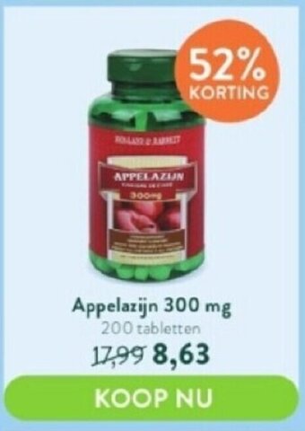 Holland & Barrett Appelazijn 300 mg 200 tabletten aanbieding
