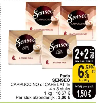 Cora Senseo cappuccino of cafe latte pads 4 x 90g aanbieding