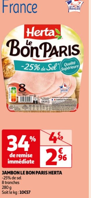 Auchan Herta Jambon Le Bon Paris 280g aanbieding