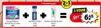 Kruidvat Always platinum normal plus 12 stuks + oral-B pro expert 75ml + pantene smooth & sleek 225ml aanbieding
