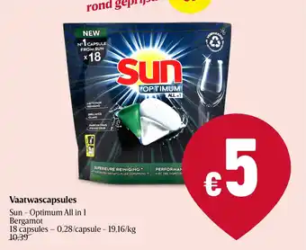 Delhaize Sun Optinum All in 1 Vaatwascapsules aanbieding