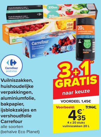 Carrefour Vuilniszakken, Huishoudelijke Verpakkingen, Aluminiumfolie, Bakpapier, Ijsblokzakjes en Vershoudfolie Carrefour Alle Soorten aanbieding