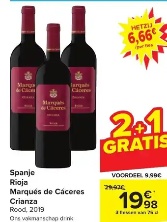 Carrefour Rioja Marques de Caceres Crianza Rood 2019 3 Flessen 75cl aanbieding