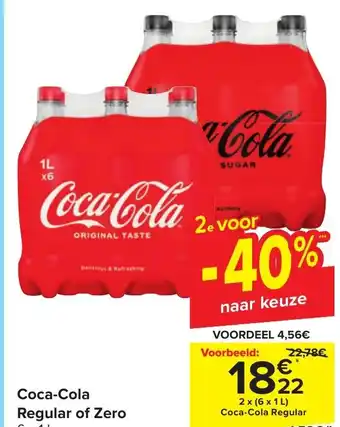 Carrefour Coca-Cola Regular of Zero 2 x (6 x 1L) aanbieding