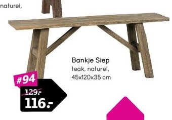 Leen Bakker Bankje siep teak, naturel, 45x120x35 cm aanbieding