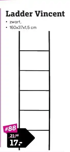 Leen Bakker Ladder vincent • zwart, • 160x37x1,5 cm aanbieding
