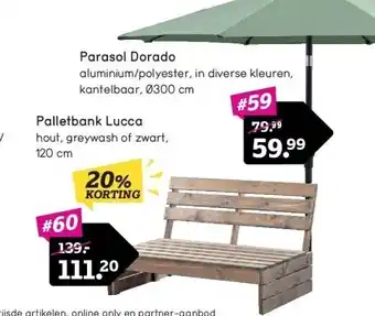 Leen Bakker Palletbank lucca hout, greywash of zwart, 120 cm aanbieding