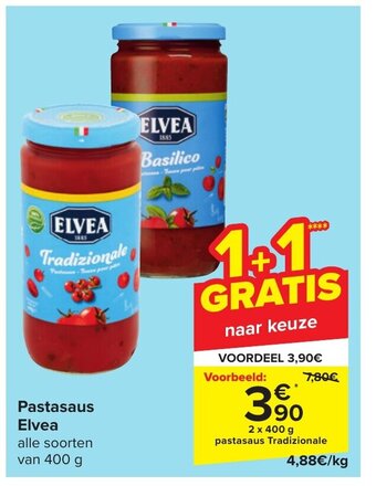 Carrefour Elvea Pastasaus 2 x 400g aanbieding