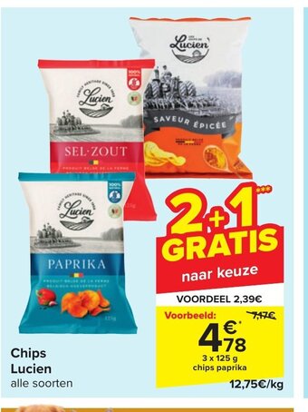 Carrefour Lucien chips 3 x 125g aanbieding