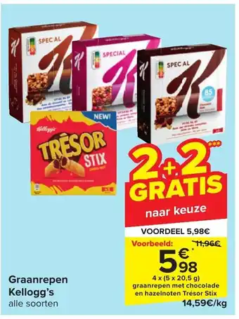 Carrefour Kellogg's graanrepen 4 x 5 x 20.5g aanbieding