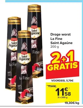 Carrefour Saint agaune droge worst la fine 3 x 200g aanbieding