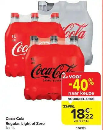 Carrefour Coca-cola regular, light of zero 6 x 1 l aanbieding