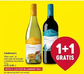 Delhaize Lindeman’s witte, rosé- of rode wijn uit australië combineer & profiteer 75 cl aanbieding