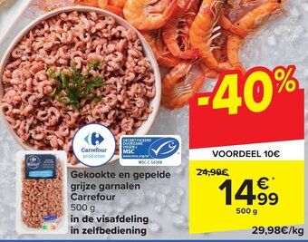 Carrefour Gekookte en gepelde grijze garnalen 500g aanbieding