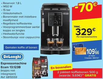 Carrefour Delonghi espressomachine ecam 13.123B aanbieding