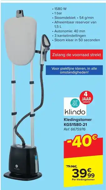 Carrefour Klindo kledingstomer KGS1580-21 aanbieding